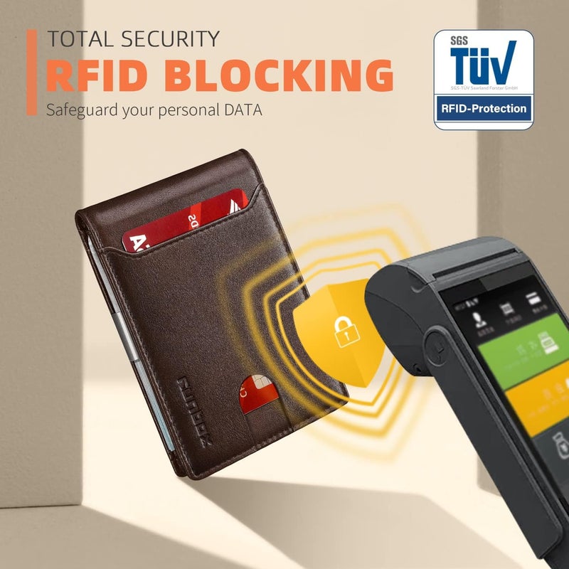 RUNBOX محافظ نقود للرجال، محفظة جلدية رفيعة للرجال، محفظة جيب أمامية مانعة لتقنية RFID، حامل بطاقات ائتمان رفيع مع علبة هدايا - Image 4